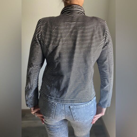 Tommy Hilfiger Stripe Puff Sleeve Jacket Large With Pockets Navy - Picture 7 of 13